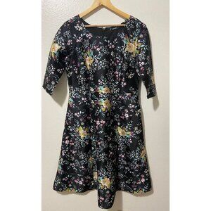 eshakti Women's Black Floral Boho Midi Long Sleeve Dress Size Large